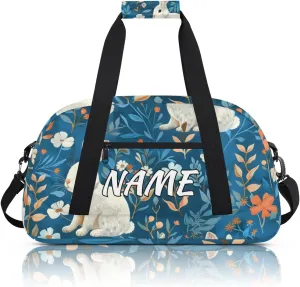 Personalized Custom Gym Bag for Women Men Carry on Animals Rabbits Travel Duffel Tote Spring Floral Overnight Workout Weekender Bag