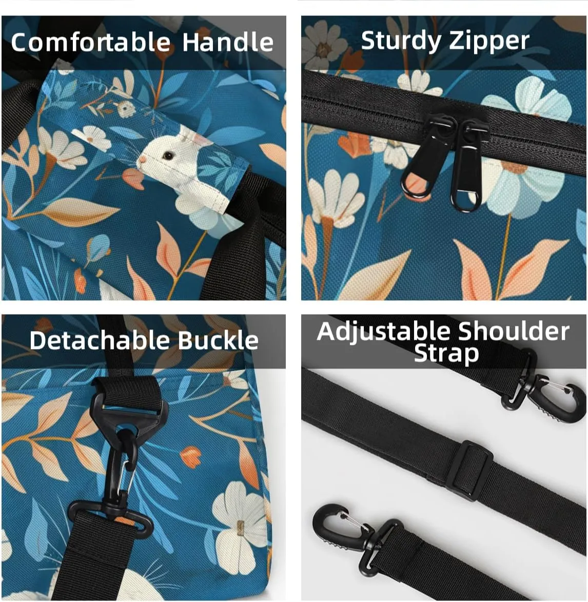 Personalized Custom Gym Bag for Women Men Carry on Animals Rabbits Travel Duffel Tote Spring Floral Overnight Workout Weekender Bag