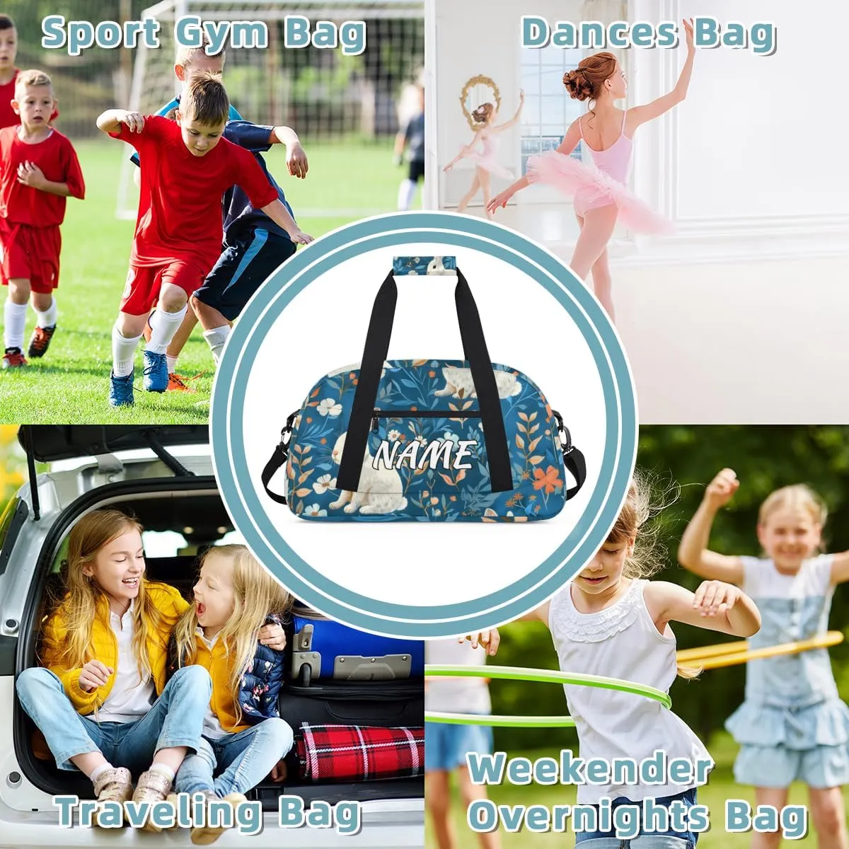 Personalized Custom Gym Bag for Women Men Carry on Animals Rabbits Travel Duffel Tote Spring Floral Overnight Workout Weekender Bag
