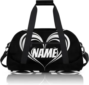 Personalized Custom Gym Bag for Women Men Carry on Black White Heart Travel Duffel Tote Abstract Overnight Workout Weekender Bag