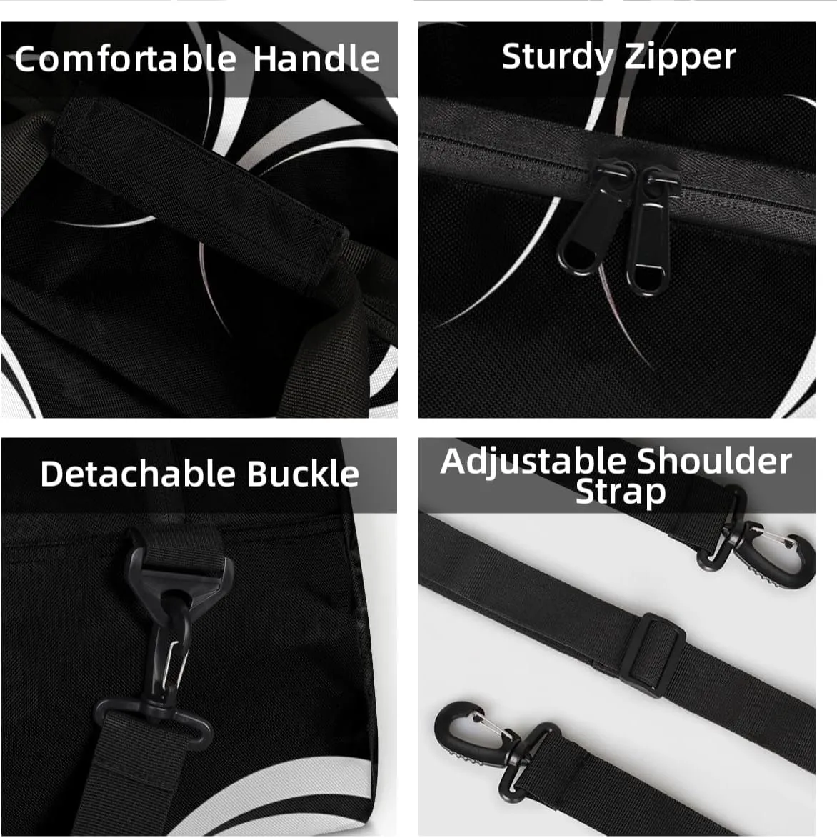 Personalized Custom Gym Bag for Women Men Carry on Black White Heart Travel Duffel Tote Abstract Overnight Workout Weekender Bag