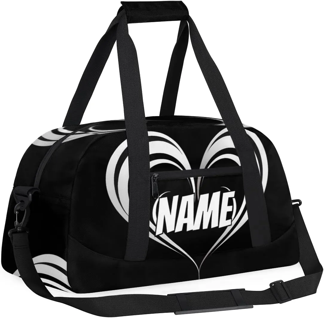 Personalized Custom Gym Bag for Women Men Carry on Black White Heart Travel Duffel Tote Abstract Overnight Workout Weekender Bag