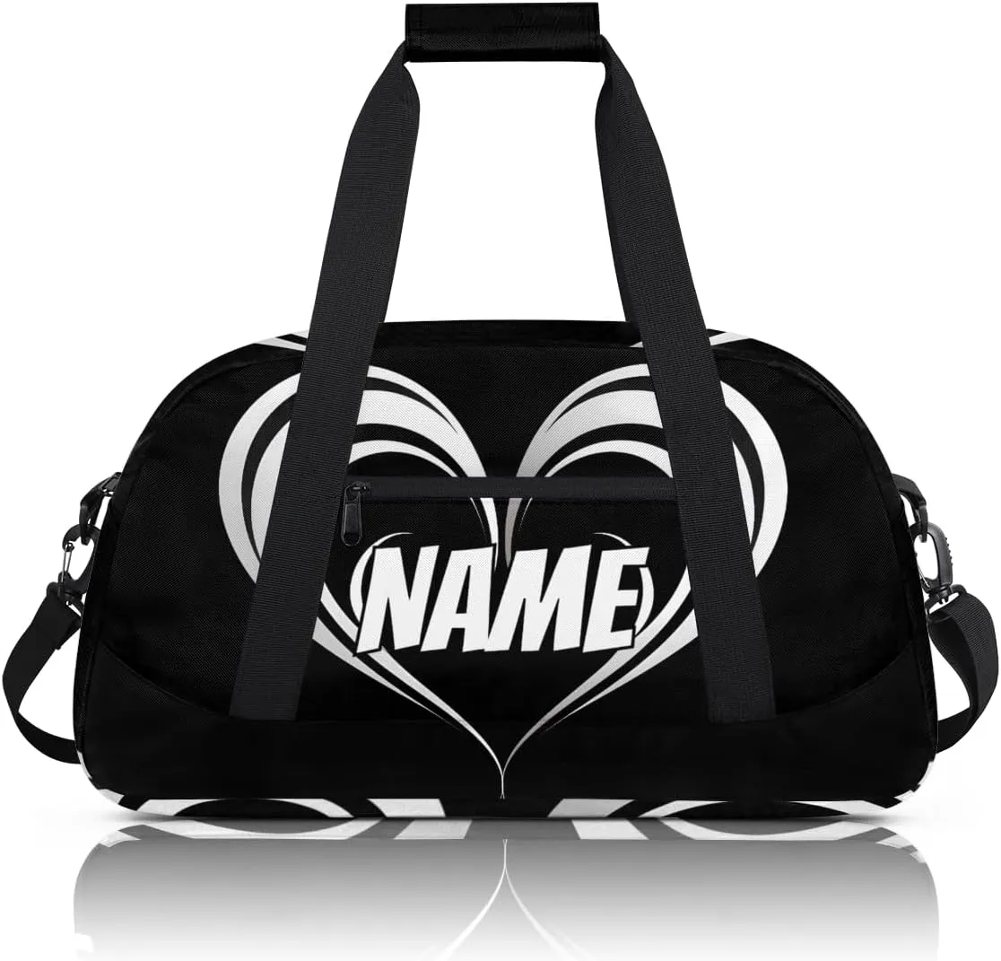 Personalized Custom Gym Bag for Women Men Carry on Black White Heart Travel Duffel Tote Abstract Overnight Workout Weekender Bag