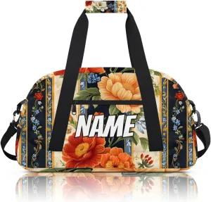 Personalized Custom Gym Bag for Women Men Carry on Boho Vintage Flower Travel Duffel Tote Colorful Floral Overnight Workout Weekender Bag
