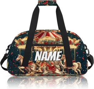 Personalized Custom Gym Bag for Women Men Carry on Christmas Travel Duffel Tote Carousel Horse Overnight Workout Weekender Bag