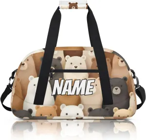 Personalized Custom Gym Bag for Women Men Carry on Cute Bear Travel Duffel Tote Cartoon Bear Overnight Workout Weekender Bag
