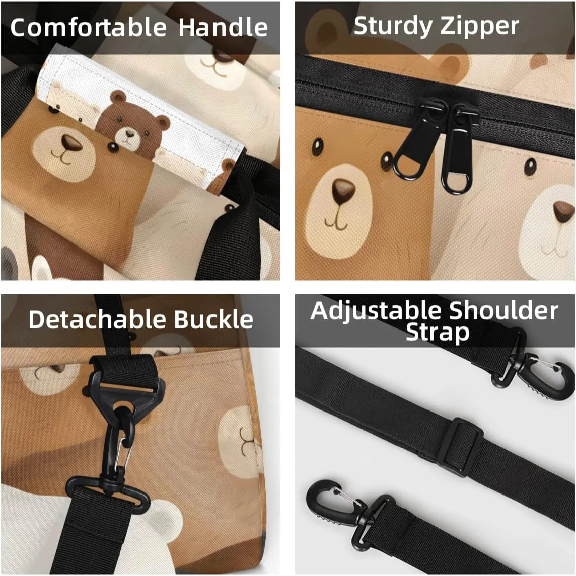 Personalized Custom Gym Bag for Women Men Carry on Cute Bear Travel Duffel Tote Cartoon Bear Overnight Workout Weekender Bag