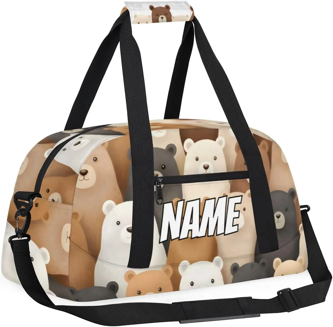 Personalized Custom Gym Bag for Women Men Carry on Cute Bear Travel Duffel Tote Cartoon Bear Overnight Workout Weekender Bag