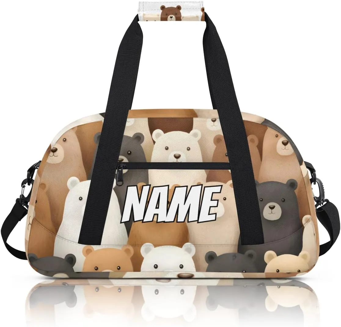Personalized Custom Gym Bag for Women Men Carry on Cute Bear Travel Duffel Tote Cartoon Bear Overnight Workout Weekender Bag