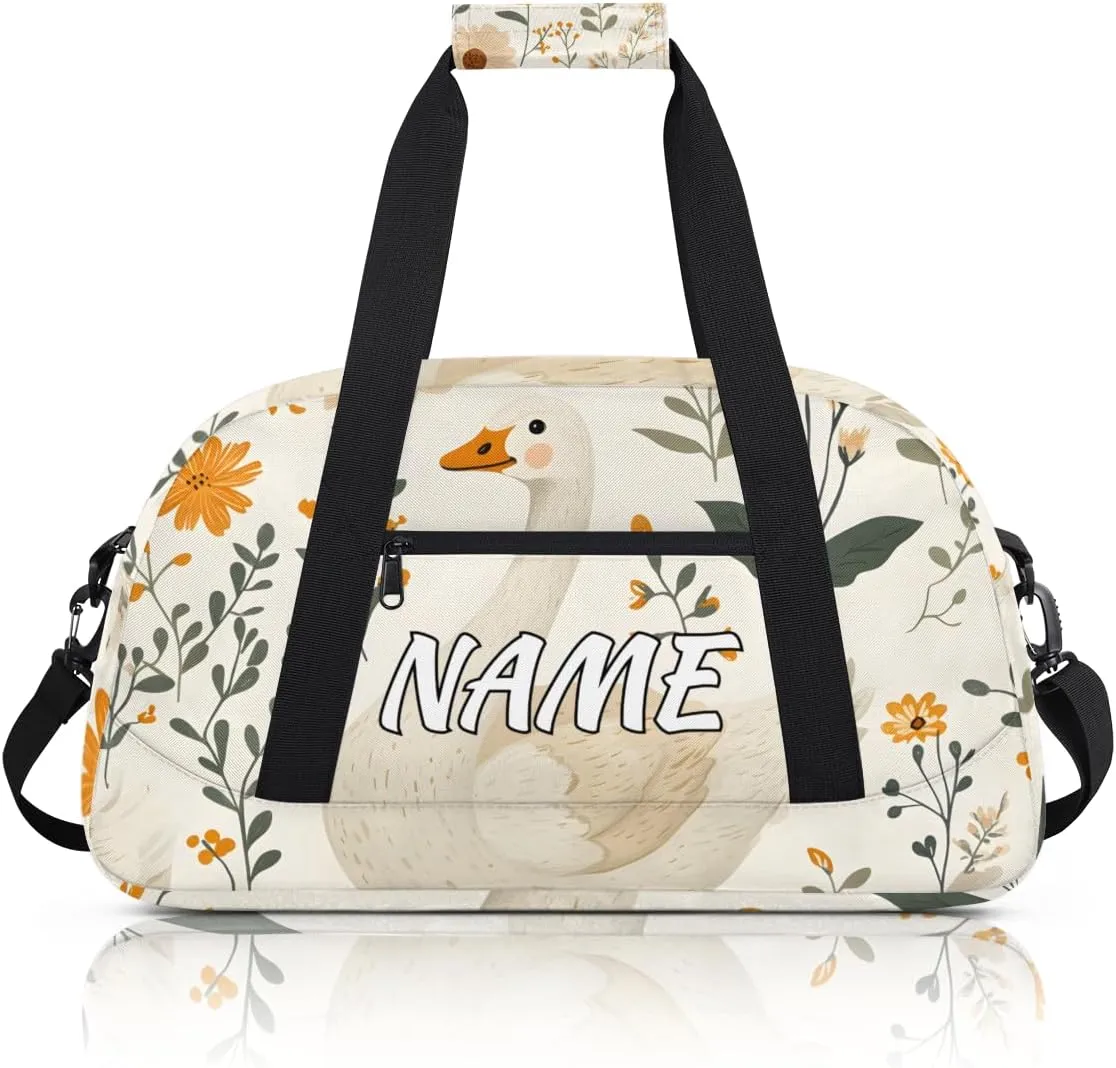 Personalized Custom Gym Bag for Women Men Carry on Cute Goose Travel Duffel Tote Farmhouse Daisy Overnight Workout Weekender Bag