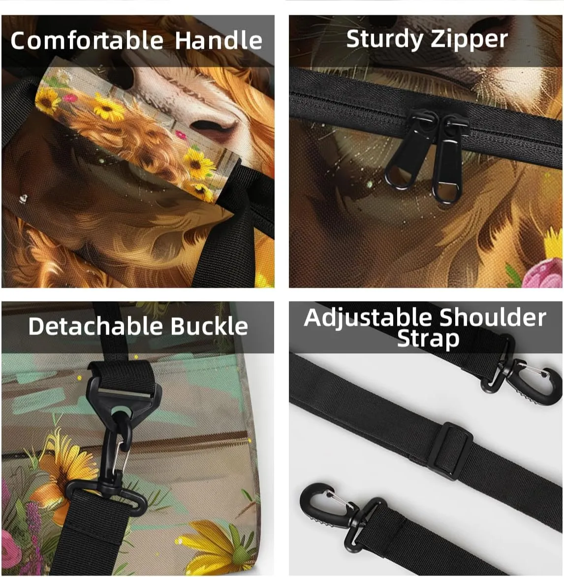 Personalized Custom Gym Bag for Women Men Carry on Cute Highland Cow Travel Duffel Tote Floral Sunflower Overnight Workout Weekender Bag