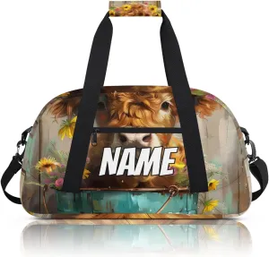 Personalized Custom Gym Bag for Women Men Carry on Cute Highland Cow Travel Duffel Tote Floral Sunflower Overnight Workout Weekender Bag
