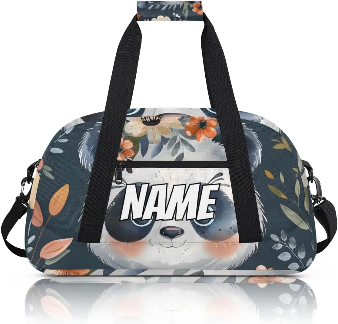 Personalized Custom Gym Bag for Women Men Carry on Cute Panda Flower Travel Duffel Tote Wild Animal Overnight Workout Weekender Bag