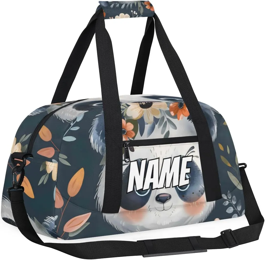 Personalized Custom Gym Bag for Women Men Carry on Cute Panda Flower Travel Duffel Tote Wild Animal Overnight Workout Weekender Bag