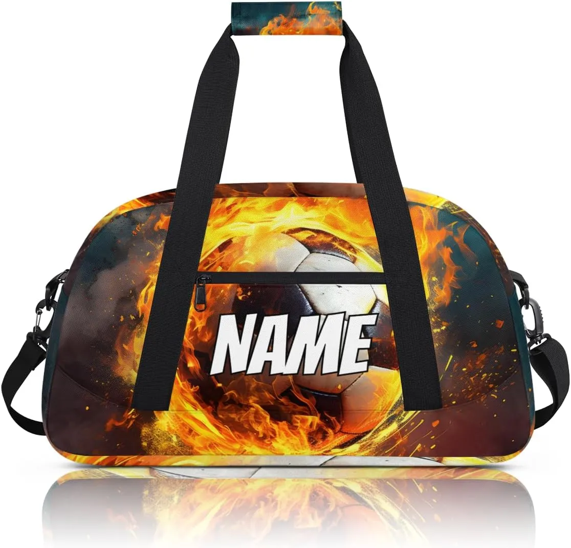 Personalized Custom Gym Bag for Women Men Carry on Fire Soccer Travel Duffel Tote Modern Sports Overnight Workout Weekender Bag