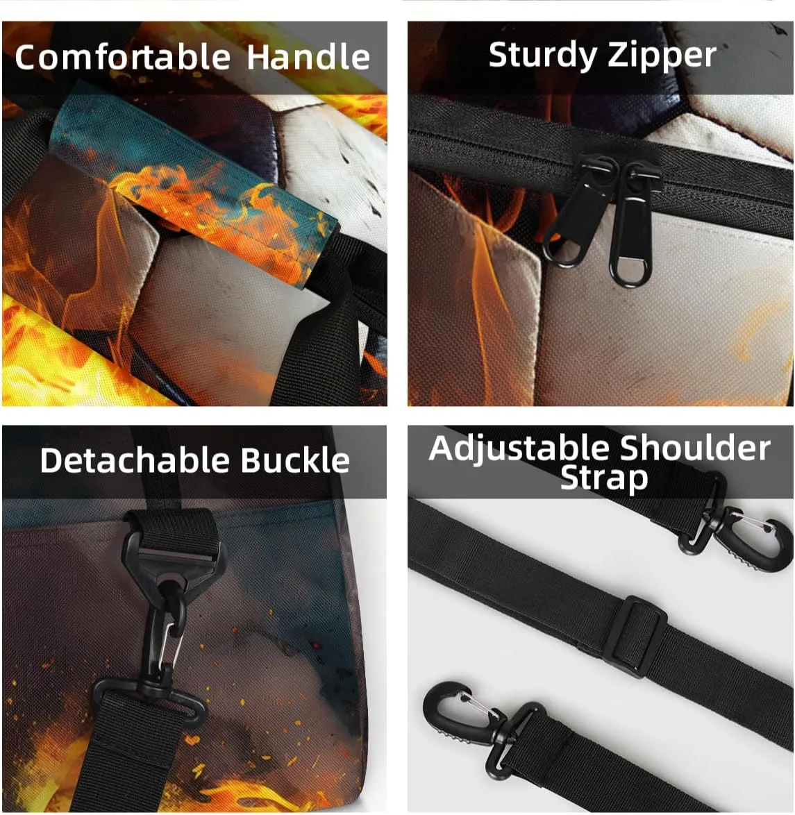 Personalized Custom Gym Bag for Women Men Carry on Fire Soccer Travel Duffel Tote Modern Sports Overnight Workout Weekender Bag