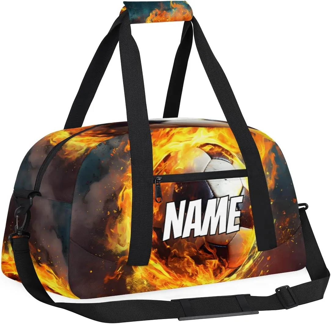 Personalized Custom Gym Bag for Women Men Carry on Fire Soccer Travel Duffel Tote Modern Sports Overnight Workout Weekender Bag