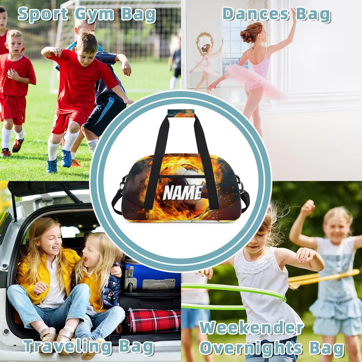 Personalized Custom Gym Bag for Women Men Carry on Fire Soccer Travel Duffel Tote Modern Sports Overnight Workout Weekender Bag