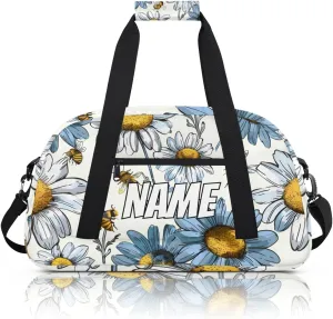 Personalized Custom Gym Bag for Women Men Carry on Floral Daisy Travel Duffel Tote Yellow Bee Overnight Workout Weekender Bag