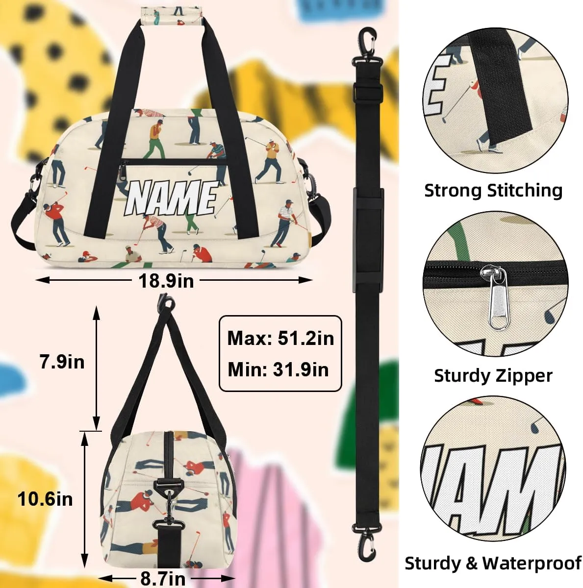 Personalized Custom Gym Bag for Women Men Carry on Golf Ball Travel Duffel Tote Sport Golf Overnight Workout Weekender Bag