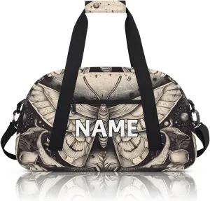 Personalized Custom Gym Bag for Women Men Carry on Gothic Moth Travel Duffel Tote Grey Retro Overnight Workout Weekender Bag