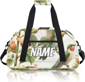 Personalized Custom Gym Bag for Women Men Carry on Green Hummingbird Travel Duffel Tote Yellow Floral Overnight Workout Weekender Bag