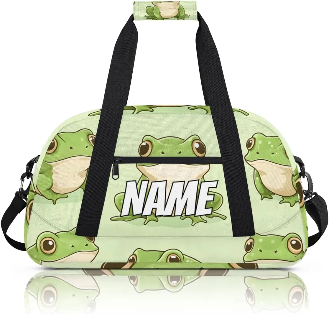 Personalized Custom Gym Bag for Women Men Carry on Kawaii Frogs Travel Duffel Tote Cartoon Animals Frog Overnight Workout Weekender Bag