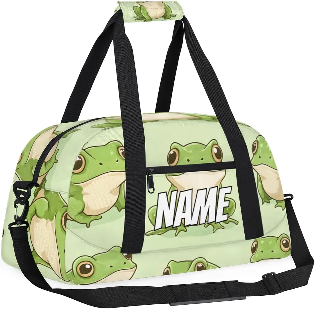 Personalized Custom Gym Bag for Women Men Carry on Kawaii Frogs Travel Duffel Tote Cartoon Animals Frog Overnight Workout Weekender Bag
