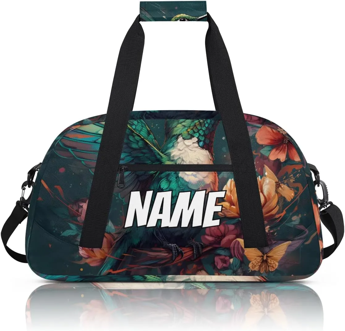 Personalized Custom Gym Bag for Women Men Carry on Lovely Hummingbird Travel Duffel Tote Blossom Floral Overnight Workout Weekender Bag