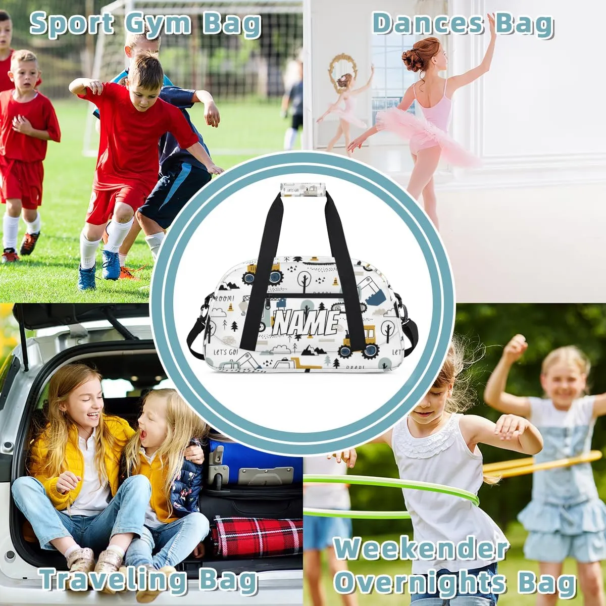 Personalized Custom Gym Bag for Women Men Carry on Mechanical Truck Excavator Travel Duffel Tote Car Truck Overnight Workout Weekender Bag