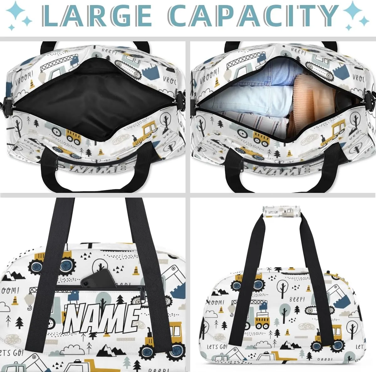 Personalized Custom Gym Bag for Women Men Carry on Mechanical Truck Excavator Travel Duffel Tote Car Truck Overnight Workout Weekender Bag