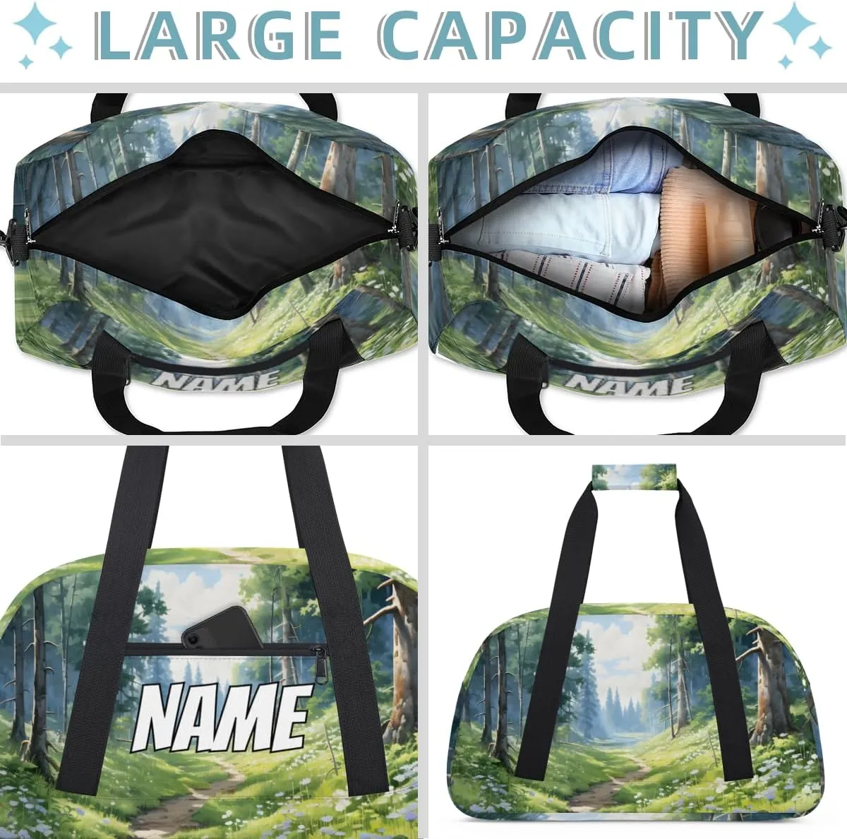 Personalized Custom Gym Bag for Women Men Carry on Mystery Forest Travel Duffel Tote Natural Scenery Overnight Workout Weekender Bag