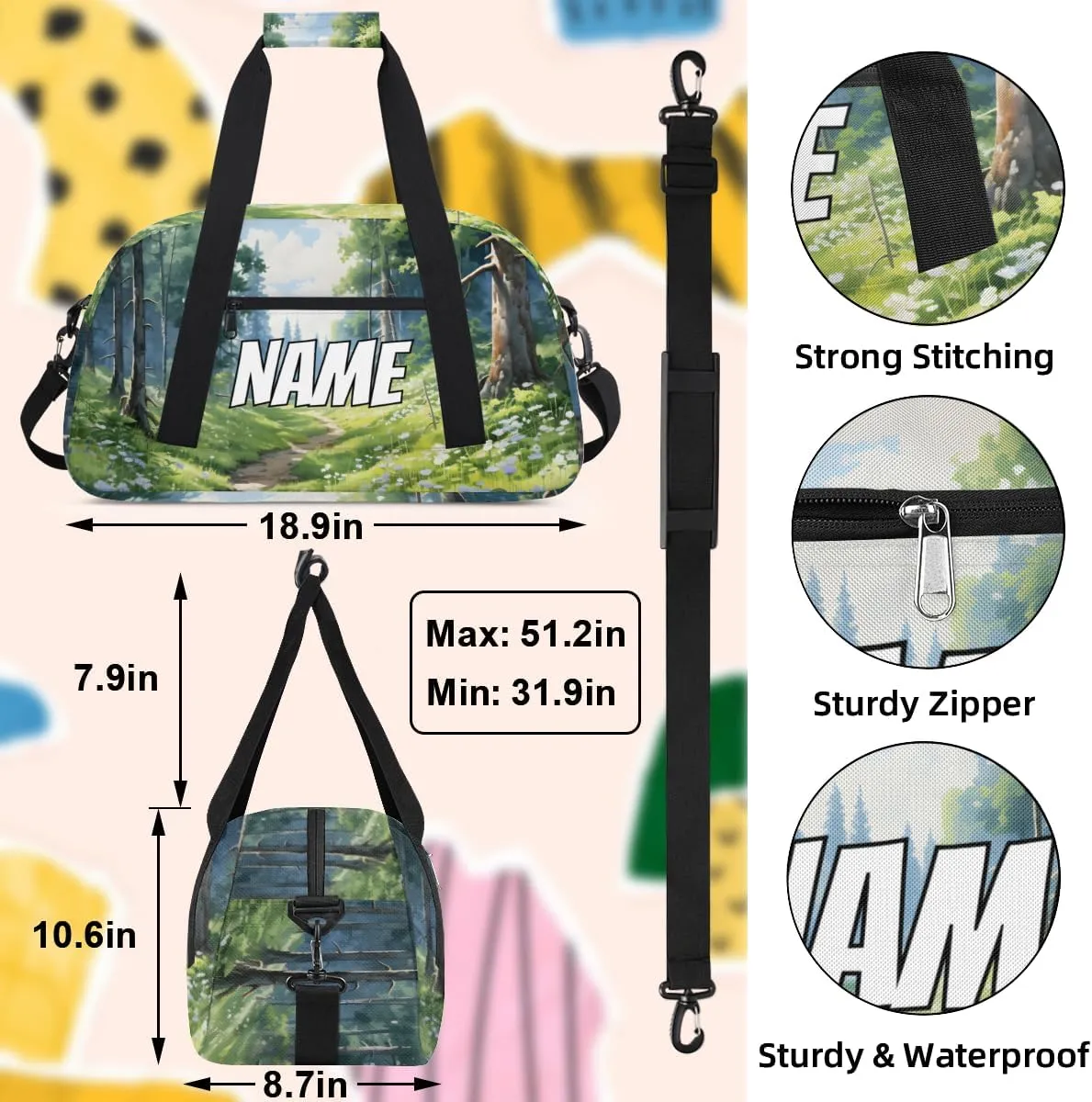 Personalized Custom Gym Bag for Women Men Carry on Mystery Forest Travel Duffel Tote Natural Scenery Overnight Workout Weekender Bag