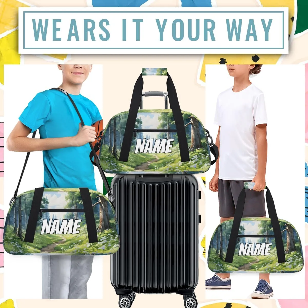Personalized Custom Gym Bag for Women Men Carry on Mystery Forest Travel Duffel Tote Natural Scenery Overnight Workout Weekender Bag