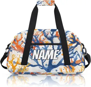 Personalized Custom Gym Bag for Women Men Carry on Nautical Coral Travel Duffel Tote Coastal Ocean Overnight Workout Weekender Bag