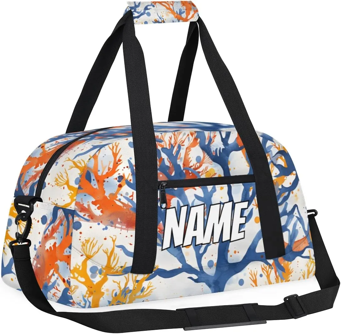 Personalized Custom Gym Bag for Women Men Carry on Nautical Coral Travel Duffel Tote Coastal Ocean Overnight Workout Weekender Bag