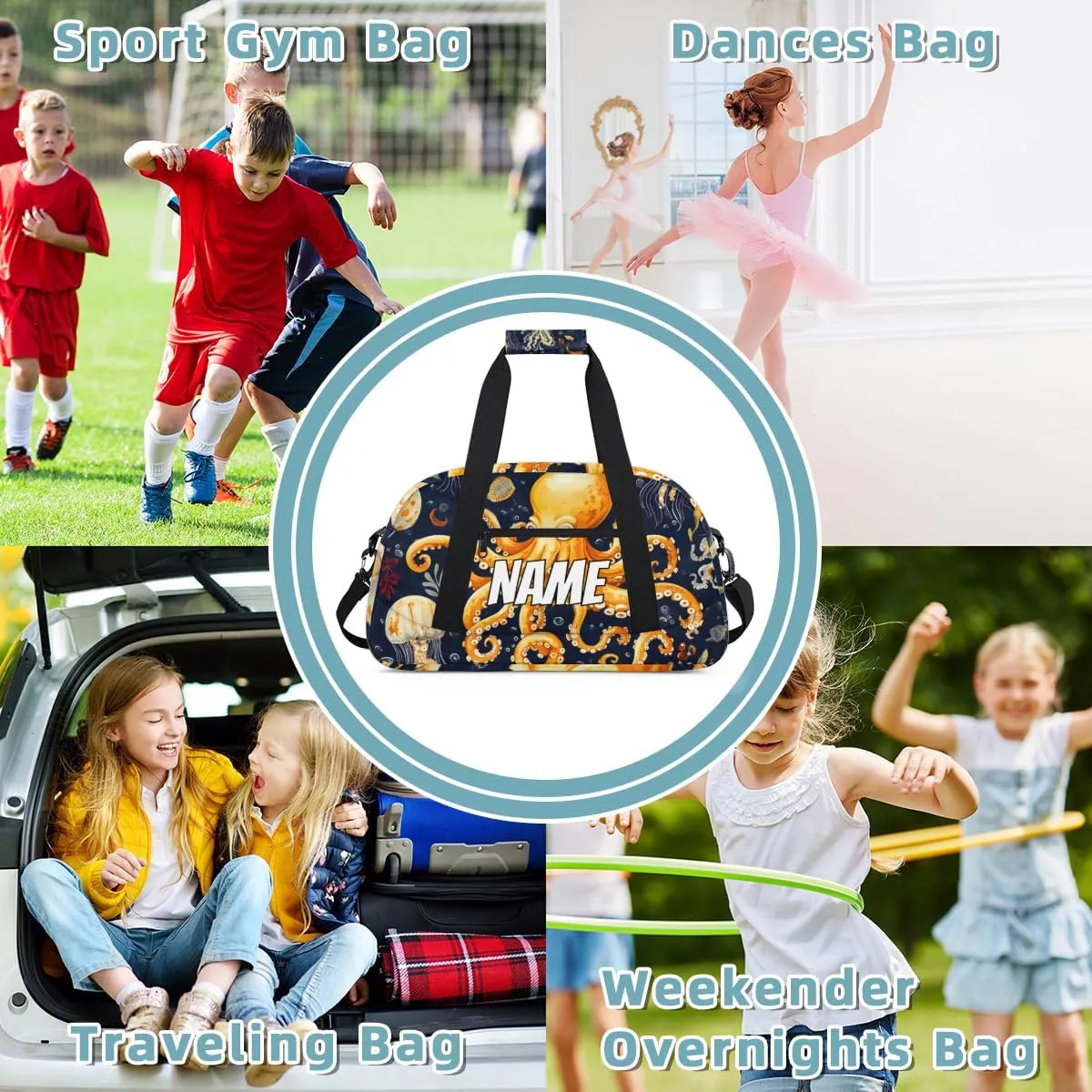 Personalized Custom Gym Bag for Women Men Carry on Ocean Octopus Travel Duffel Tote Sea Life Overnight Workout Weekender Bag