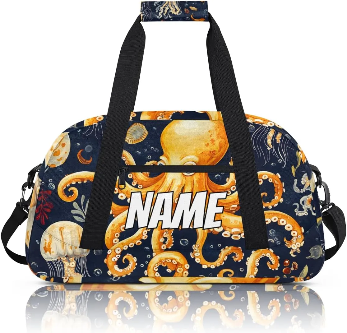 Personalized Custom Gym Bag for Women Men Carry on Ocean Octopus Travel Duffel Tote Sea Life Overnight Workout Weekender Bag