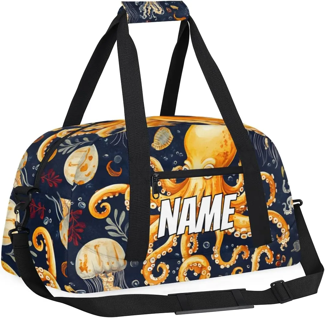 Personalized Custom Gym Bag for Women Men Carry on Ocean Octopus Travel Duffel Tote Sea Life Overnight Workout Weekender Bag