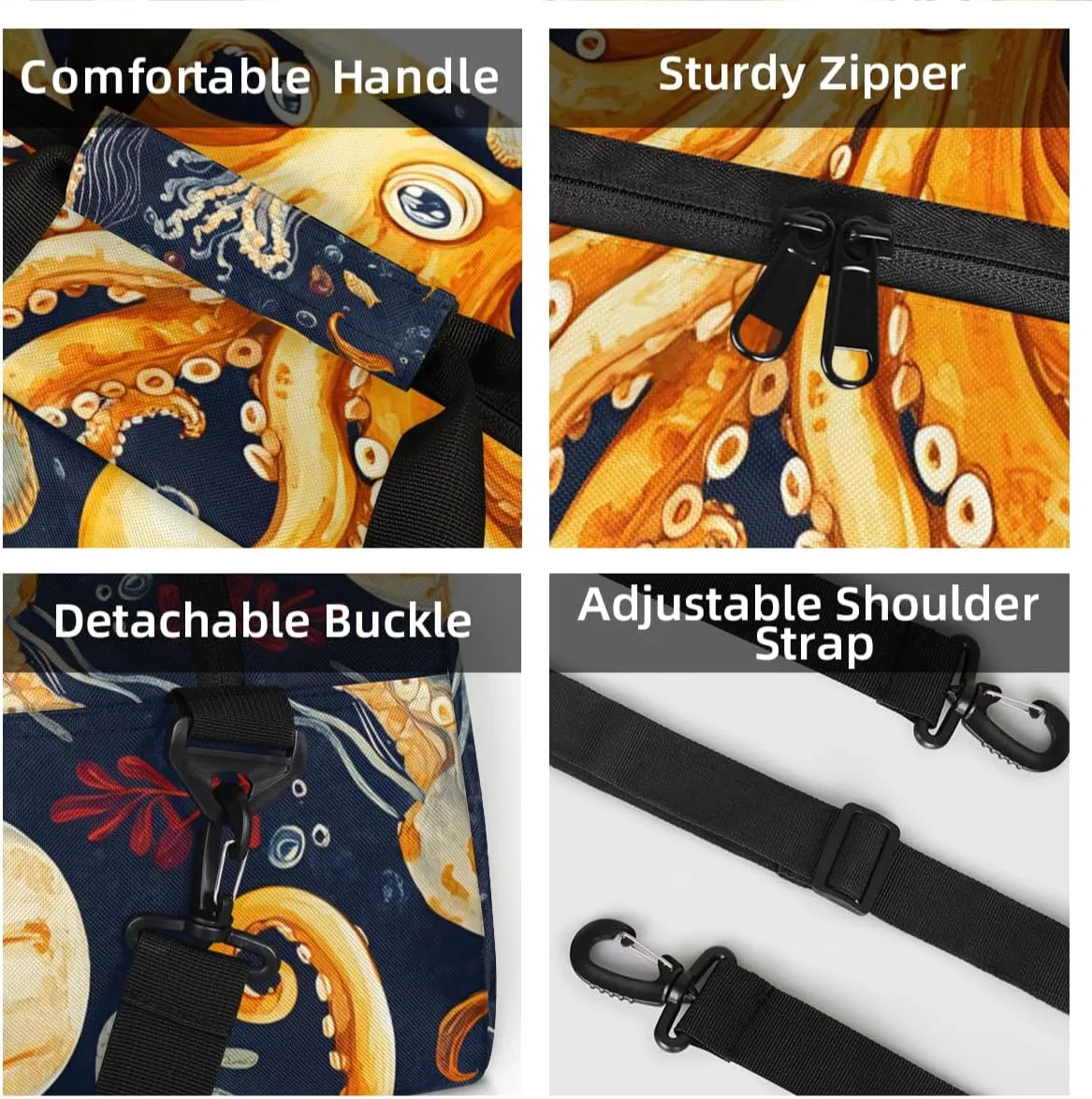 Personalized Custom Gym Bag for Women Men Carry on Ocean Octopus Travel Duffel Tote Sea Life Overnight Workout Weekender Bag