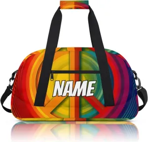 Personalized Custom Gym Bag for Women Men Carry on Peace Symbol Travel Duffel Tote Colorful Hippie Overnight Workout Weekender Bag