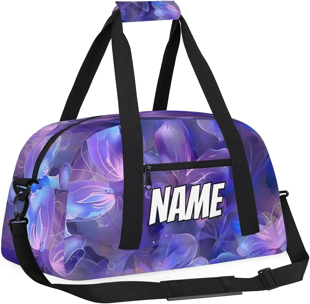 Personalized Custom Gym Bag for Women Men Carry on Purple Butterfly Travel Duffel Tote Butterflies Overnight Workout Weekender Bag