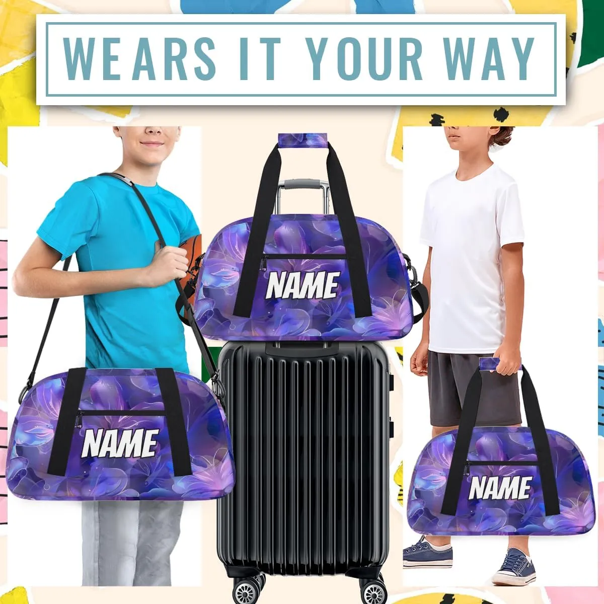 Personalized Custom Gym Bag for Women Men Carry on Purple Butterfly Travel Duffel Tote Butterflies Overnight Workout Weekender Bag