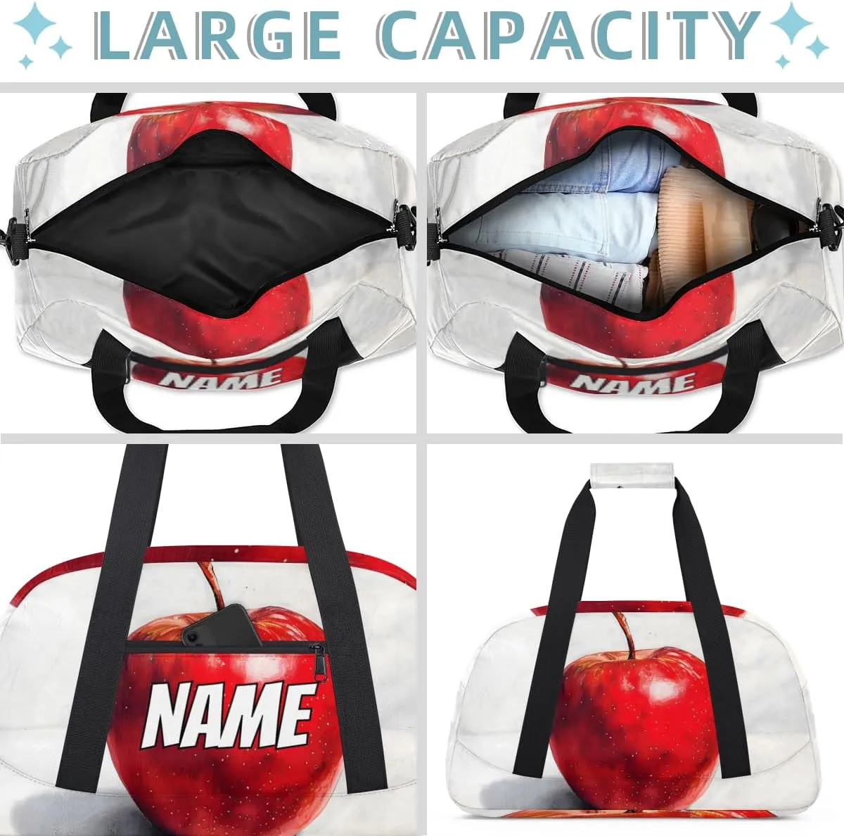Personalized Custom Gym Bag for Women Men Carry on Red Apples Fruit Travel Duffel Tote Vintage Apples Overnight Workout Weekender Bag