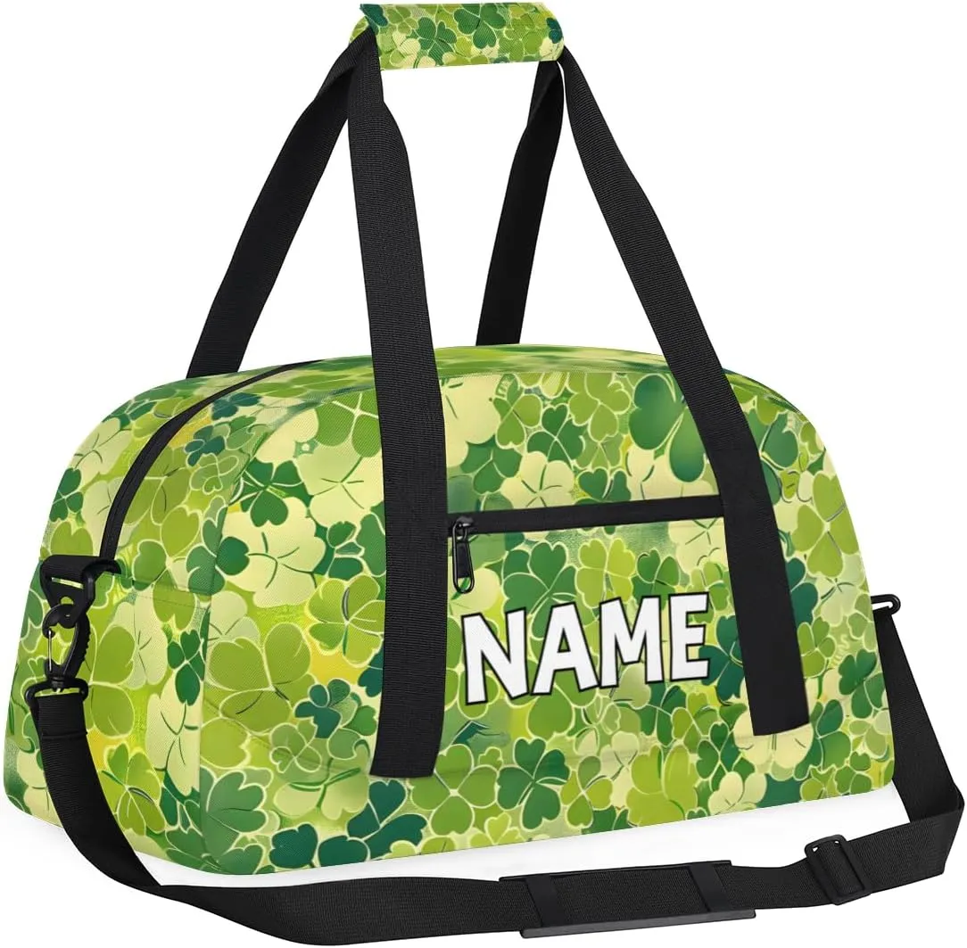 Personalized Custom Gym Bag for Women Men Carry on Shamrock Clover Travel Duffel Tote St.Patrick's Day Overnight Workout Weekender Bag