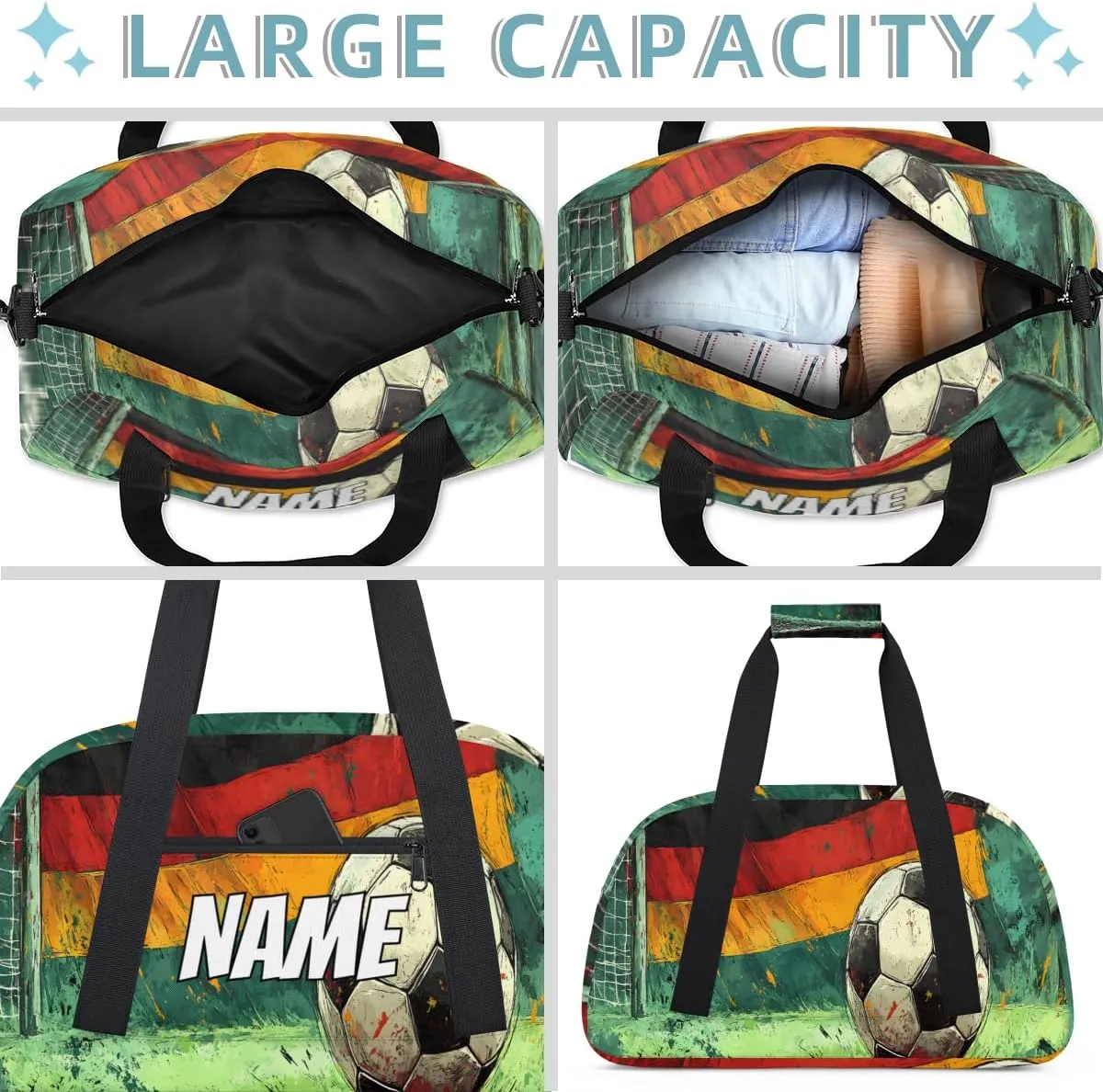 Personalized Custom Gym Bag for Women Men Carry on Soccer Game Travel Duffel Tote Sports Theme Overnight Workout Weekender Bag