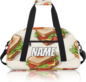 Personalized Custom Gym Bag for Women Men Carry on Vegetable Sandwiches Travel Duffel Tote Cartoon Cheese Overnight Workout Weekender Bag