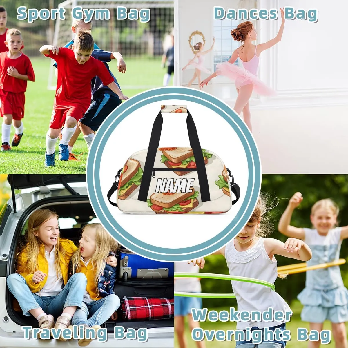 Personalized Custom Gym Bag for Women Men Carry on Vegetable Sandwiches Travel Duffel Tote Cartoon Cheese Overnight Workout Weekender Bag