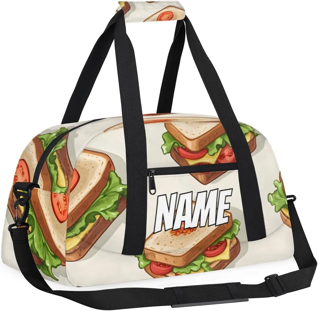 Personalized Custom Gym Bag for Women Men Carry on Vegetable Sandwiches Travel Duffel Tote Cartoon Cheese Overnight Workout Weekender Bag
