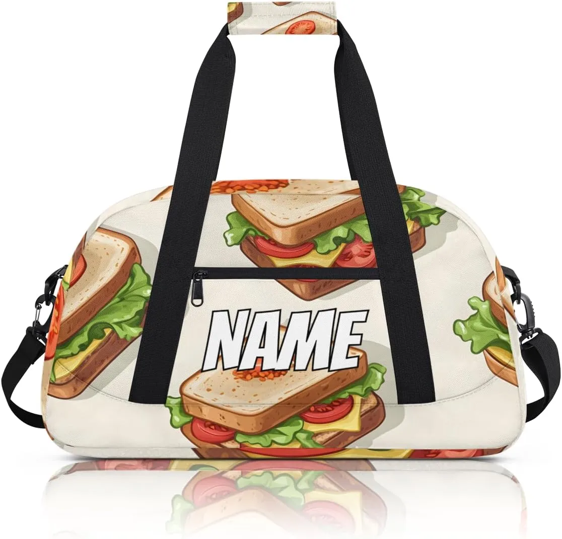 Personalized Custom Gym Bag for Women Men Carry on Vegetable Sandwiches Travel Duffel Tote Cartoon Cheese Overnight Workout Weekender Bag